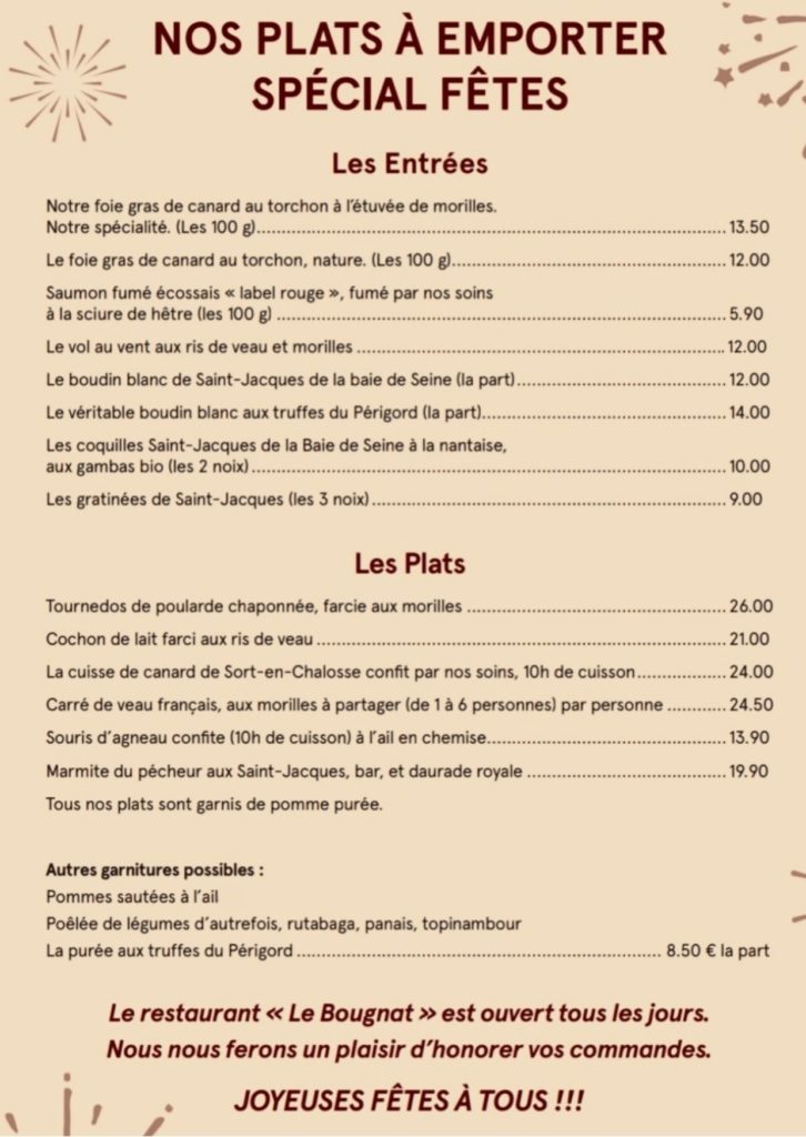 plats de fêtes au Bougnat